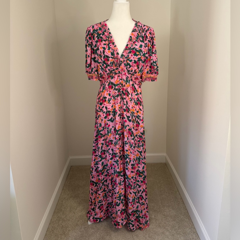 Salon Floral Pink Midi Dress